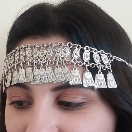 Anahit bijou frontal argenté, bijou arménien, déesse collier frontal