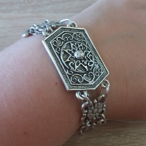 Bracelet à maillons en armure fleurie plaqué argent, bracelet arménien