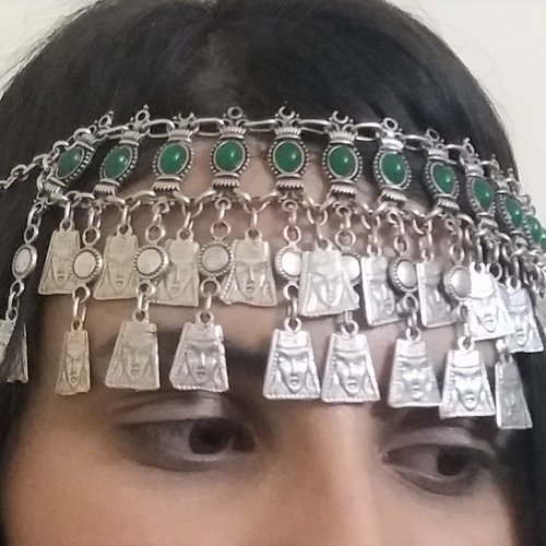 Bijou frontal de couronne argenté tombantes d’anahit, bijou frontal arménien
