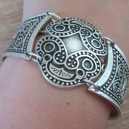 Bracelet à maillons en armure courbé plaqué argent, bracelet arménien