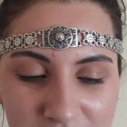 Bijou frontal argenté fleurie avec etoile centrale, bijou frontal arménien