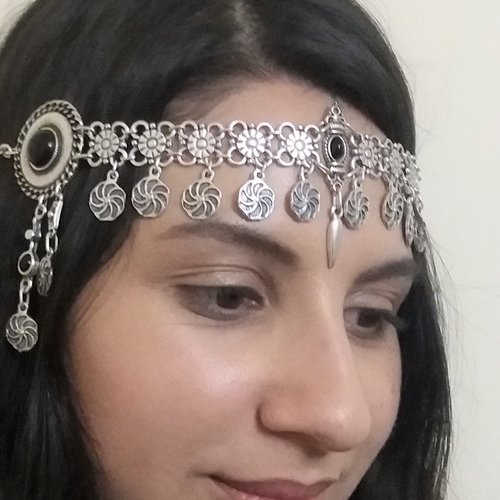 Bijou frontal fleurie argenté d’éternité tombantes, bijou frontal arménien
