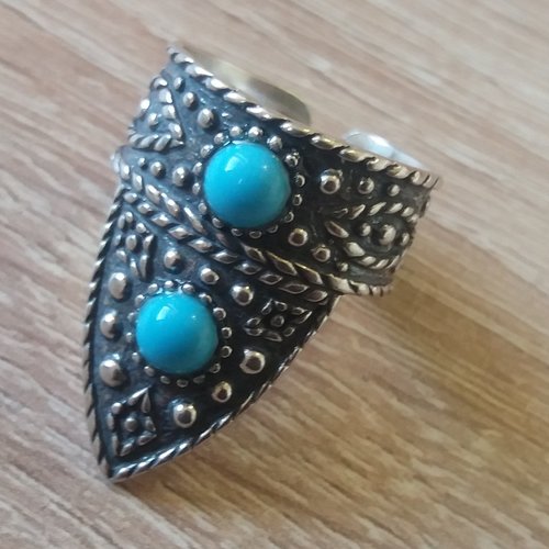 Couronne ajustable turquoise bague arménienne en argent sterling, bijoux arménien