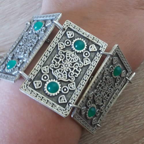 Bracelet à maillons en armure rectangulaire argenté, bracelet arménien