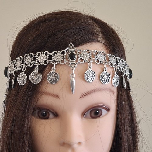 Bijou frontal fleurie argenté d’éternité tombantes, bijou frontal arménien