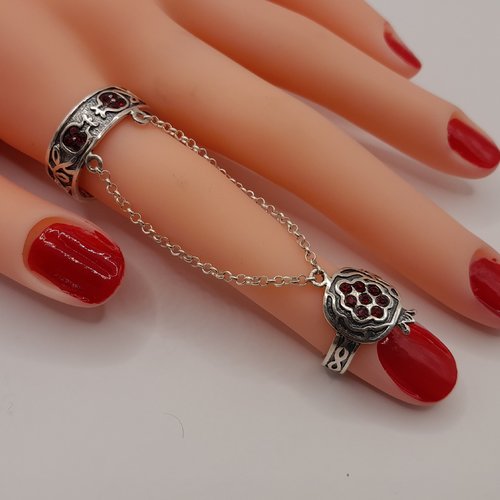 Double bague arménienne de grenade en argent massif, bijoux arménien
