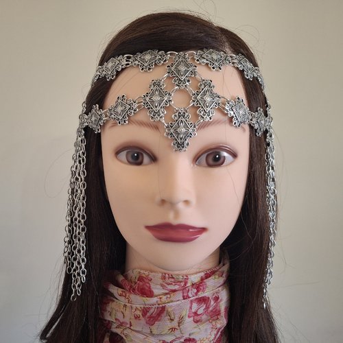 Bijou frontal double losange argenté maillon de chaîne tombant