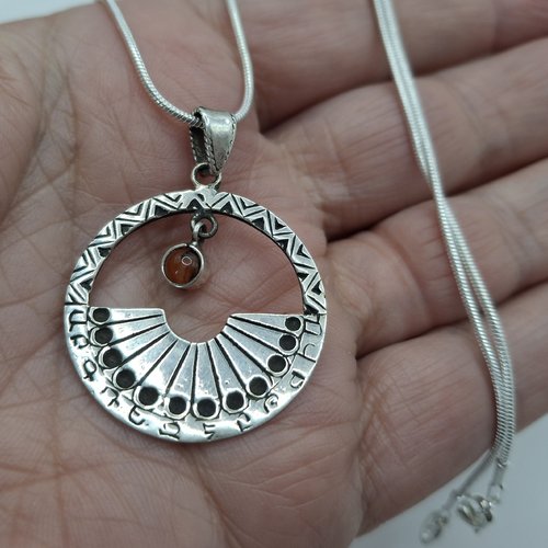 Pendentif horloge solaire ronde : argent sterling 925 avec grenat