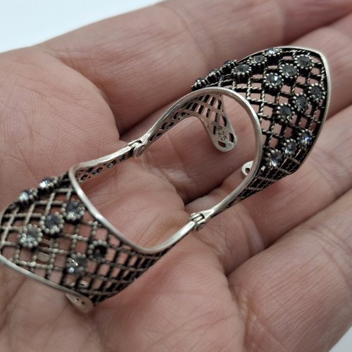 Bague double articulée en filigrane – argent sterling et pierres de zircon