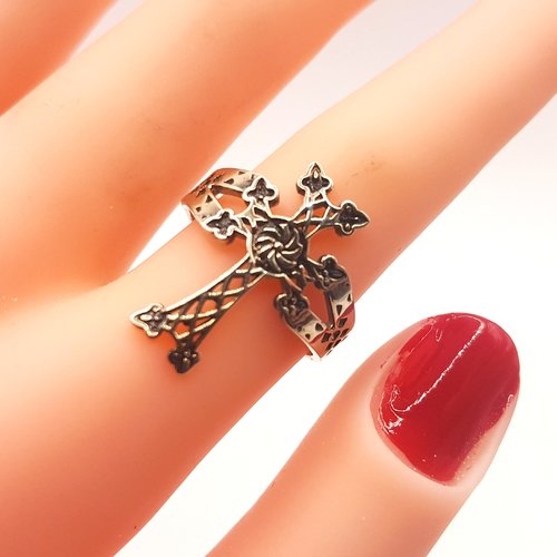 Bague croix arménienne argent sterling ajustable avec signe éternité