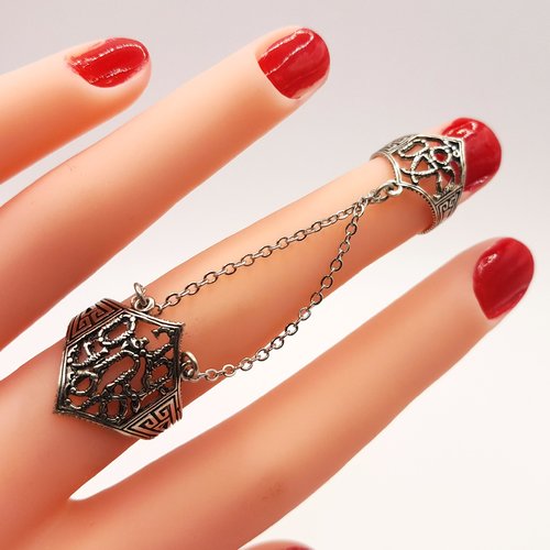 Bague double ajustable avec alphabet arménien : argent sterling 925