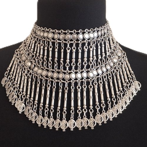 Collier ras du cou arménien argenté de grenade tombantes