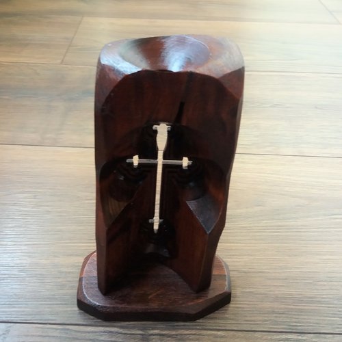 Croix en bois arménienne porte-bougie, porte-bougie décorative en bois