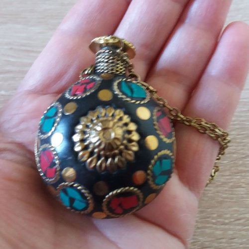 Collier de pendentif de bouteille de parfum avec mosaïque de pierre naturel, collier de flacon de parfum