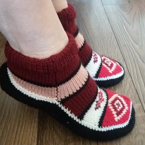 Arméniennes bottines tricotées à la main, bottines mocassins, pantoufles d'hiver pour femmes