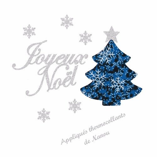 Applique Thermocollant Joyeux Noel Sapin Bleu En Tissu Et Flex Paillete Un Grand Marche