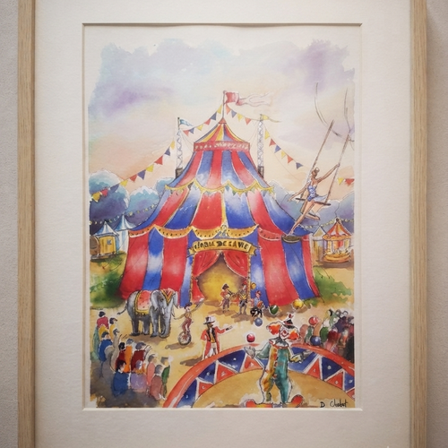 Grande aquarelle peinte à la main "le grand cirque"