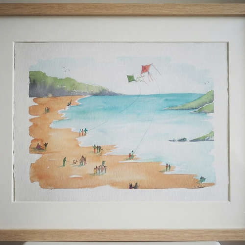 Aquarelle faite main "journée à la plage"