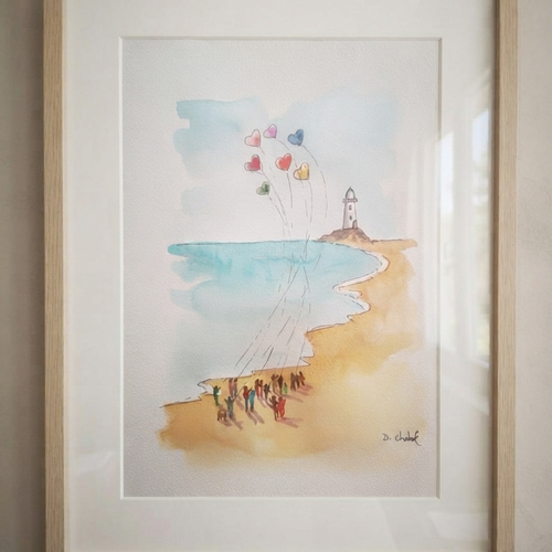 Aquarelle peinte à la main "cerfs-volants amoureux"