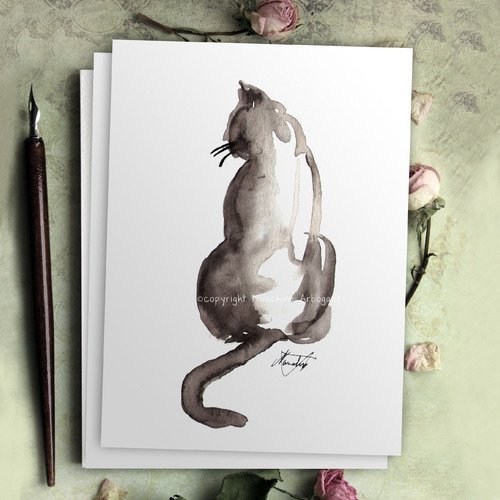 Carte Postale Chat De Dos A L Aquarelle Un Grand Marche