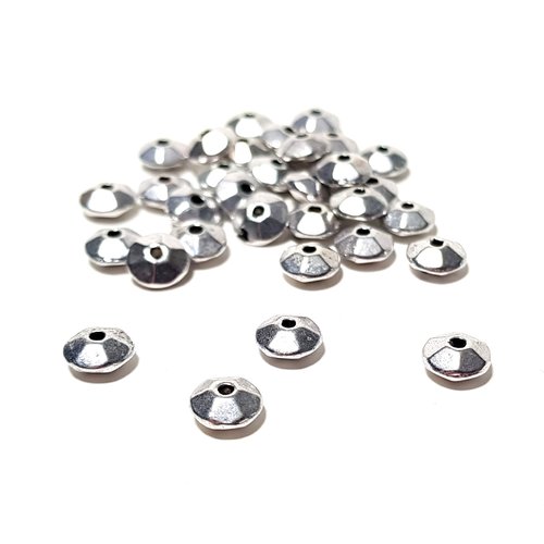 100 perles rondelles a facettes 6mm métal argent vieilli