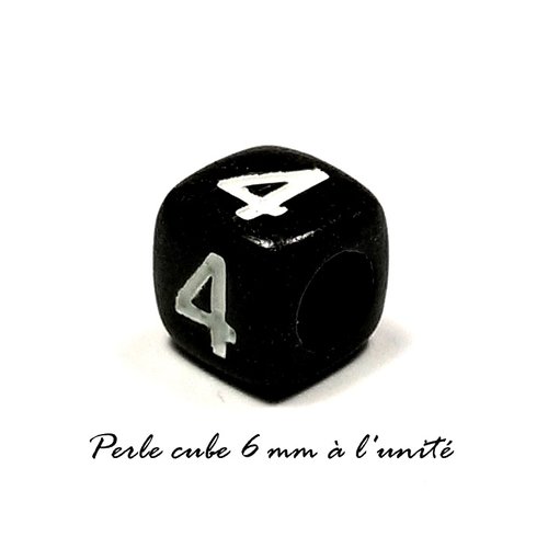 Perle acrylique chiffre " 4 " cube noir 6mm