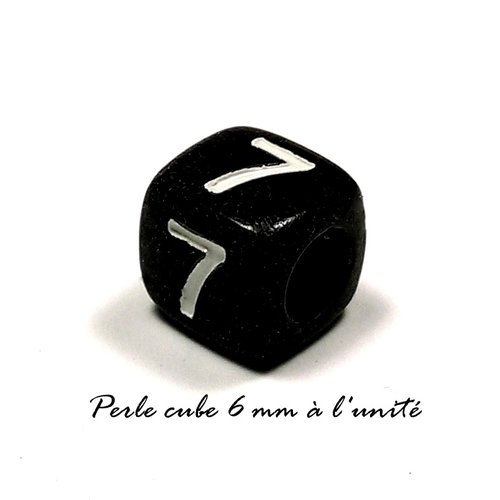 Perle acrylique chiffre " 7 " cube noir 6mm