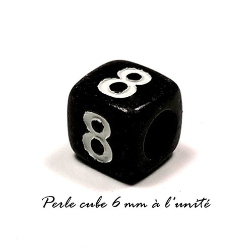 Perle acrylique chiffre " 8 " cube noir 6mm