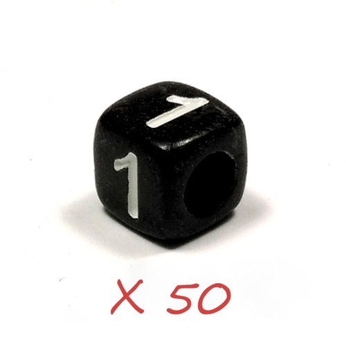 50 perles acrylique chiffre " 1 " cube noir 6mm
