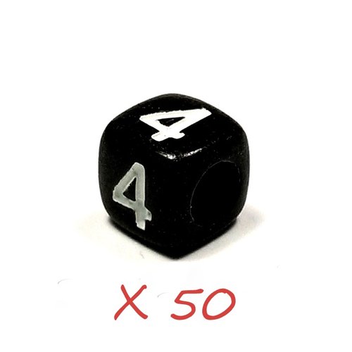 50 perles acrylique chiffre " 4 " cube noir 6mm