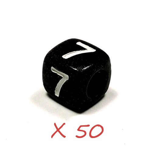 50 perles acrylique chiffre " 7 " cube noir 6mm