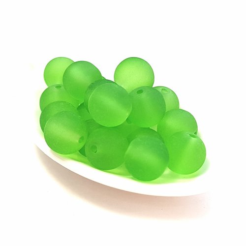 20 perles en verre dépoli 10 mm vert givré