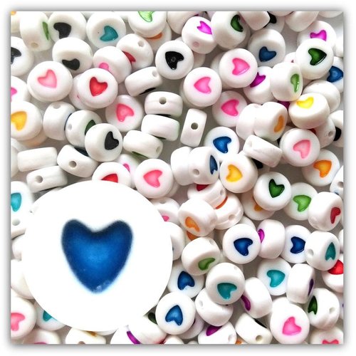 1 perle coeur bleu palets 7 mm