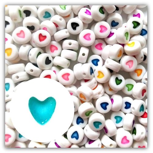 1 perle coeur turquoise palets 7 mm