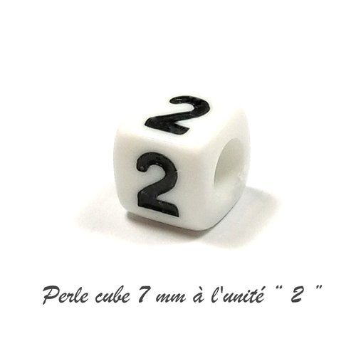 Perle acrylique chiffre " 2 " cube 7mm