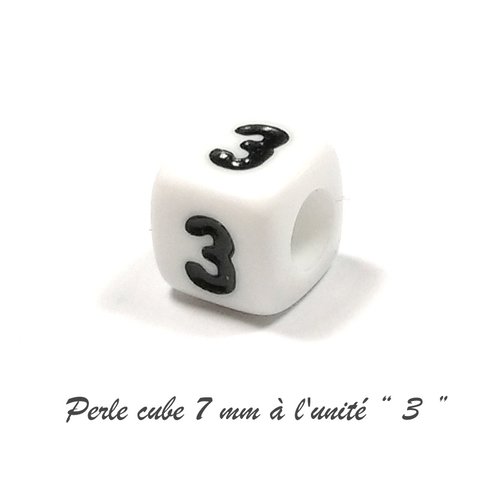 Perle acrylique chiffre " 3 " cube 7mm