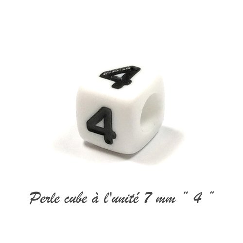 Perle acrylique chiffre " 4 " cube 7mm