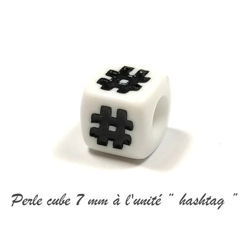 Perle acrylique cube " hashtag " 7 mm