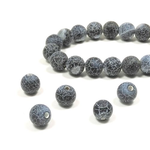 10 perles d'agate craquelée gris mat 6 mm