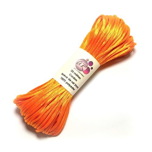 20 mètres de cordon queue de rat polyester 2 mm orange