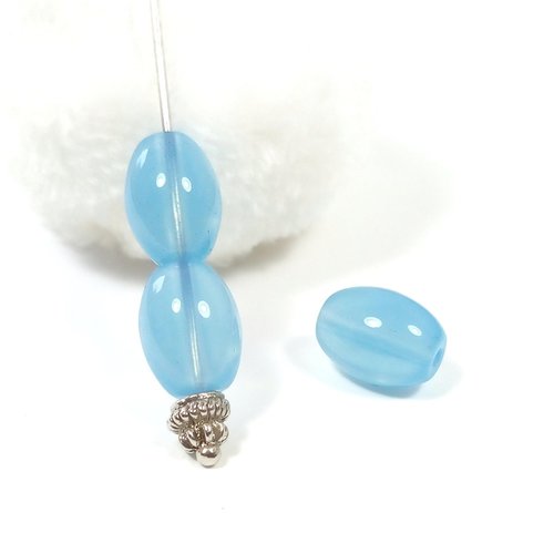 20 perles en verre olive 10mm bleu trouble /