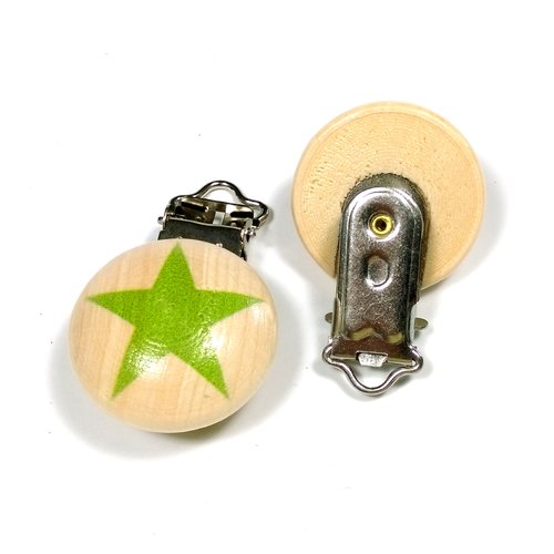 1 pince clip attache tétine attache bretelles en bois étoile verte