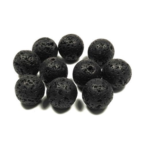 30 perles de pierre de lave noire naturelle 12 mm