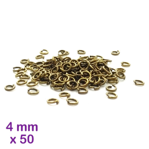 50 anneaux ouverts bronze 4 mm x 0.7 mm