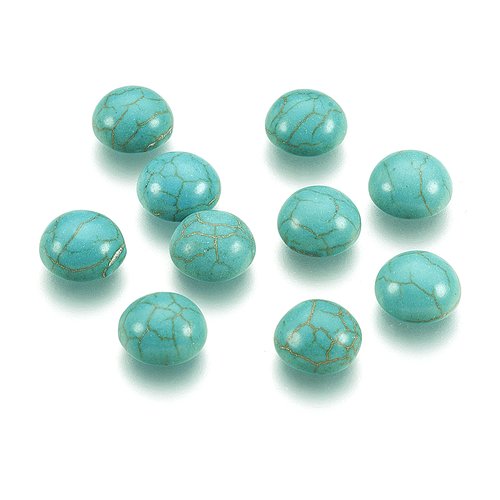 Cabochons ronds turquoise de synthèse 6 mm (x10)