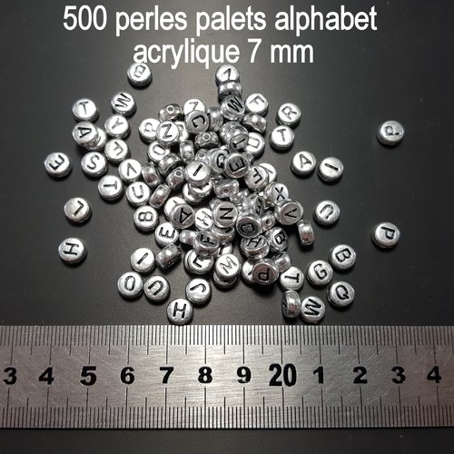 500 perles alphabet acrylique argent 7 mm - destockage