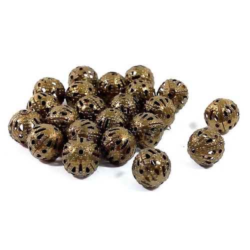 50 perles filigranes en métal couleur bronze antique