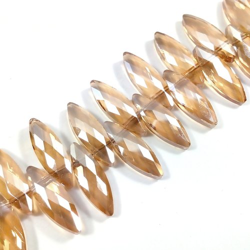 Perles navette verre electroplate orange 23mm (x10) /