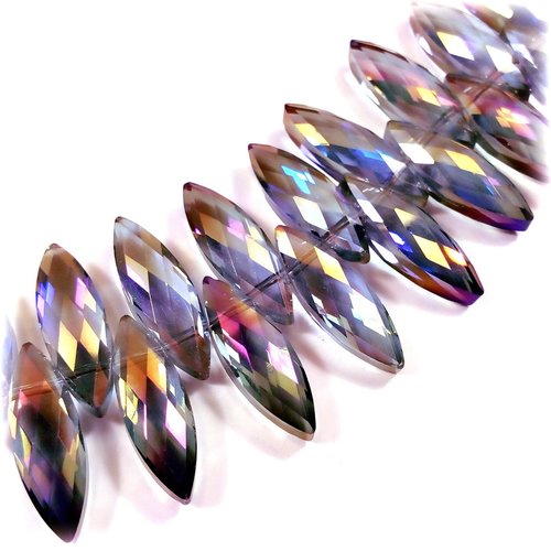 Perles navette verre electroplate bleu violet 23mm (x10) /