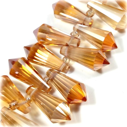 Perles pointe verre electroplate orange 20mm (x10) /